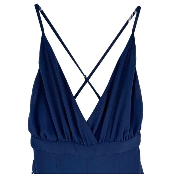 Fame & Partners NWT XS Jumpsuit Navy Tiered Ruffle Wide Leg V-Neck Open Back - Picture 3 of 11